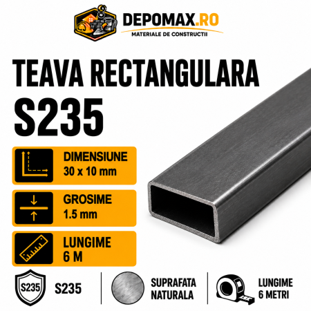 Teava rectangulara 30 x 10 x 1.5 mm, 6 metri